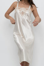 Load image into Gallery viewer, Vintage x Made in USA x Cream Lace Satin Midi Slip Dress (S, M)