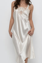 Load image into Gallery viewer, Vintage x Made in USA x Cream Lace Satin Midi Slip Dress (S, M)