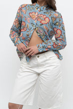 Load image into Gallery viewer, SEZANE x Deadstock Blue Floral Cotton, Silk Buttonup (XS, S)