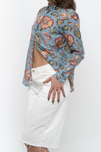 Load image into Gallery viewer, SEZANE x Deadstock Blue Floral Cotton, Silk Buttonup (XS, S)