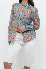 Load image into Gallery viewer, SEZANE x Deadstock Blue Floral Cotton, Silk Buttonup (XS, S)