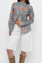 Load image into Gallery viewer, SEZANE x Deadstock Blue Floral Cotton, Silk Buttonup (XS, S)