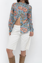 Load image into Gallery viewer, SEZANE x Deadstock Blue Floral Cotton, Silk Buttonup (XS, S)