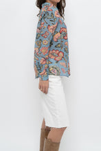 Load image into Gallery viewer, SEZANE x Deadstock Blue Floral Cotton, Silk Buttonup (XS, S)