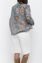 Load image into Gallery viewer, SEZANE x Deadstock Blue Floral Cotton, Silk Buttonup (XS, S)