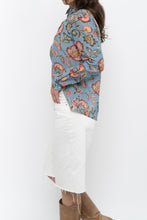 Load image into Gallery viewer, SEZANE x Deadstock Blue Floral Cotton, Silk Buttonup (XS, S)