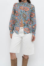 Load image into Gallery viewer, SEZANE x Deadstock Blue Floral Cotton, Silk Buttonup (XS, S)