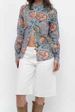 Load image into Gallery viewer, SEZANE x Deadstock Blue Floral Cotton, Silk Buttonup (XS, S)