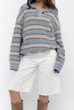 Load image into Gallery viewer, Modern x Blue, Beige Striped Knit Collared Sweater (XS-XL)