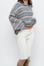 Load image into Gallery viewer, Modern x Blue, Beige Striped Knit Collared Sweater (XS-XL)