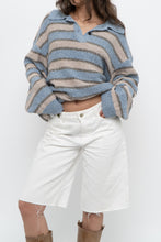 Load image into Gallery viewer, Modern x Blue, Beige Striped Knit Collared Sweater (XS-XL)
