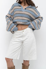 Load image into Gallery viewer, Modern x Blue, Beige Striped Knit Collared Sweater (XS-XL)