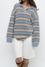 Load image into Gallery viewer, Modern x Blue, Beige Striped Knit Collared Sweater (XS-XL)