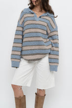 Load image into Gallery viewer, Modern x Blue, Beige Striped Knit Collared Sweater (XS-XL)
