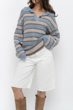 Load image into Gallery viewer, Modern x Blue, Beige Striped Knit Collared Sweater (XS-XL)