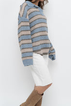 Load image into Gallery viewer, Modern x Blue, Beige Striped Knit Collared Sweater (XS-XL)