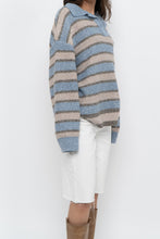 Load image into Gallery viewer, Modern x Blue, Beige Striped Knit Collared Sweater (XS-XL)