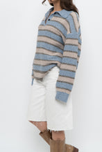 Load image into Gallery viewer, Modern x Blue, Beige Striped Knit Collared Sweater (XS-XL)