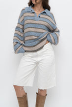 Load image into Gallery viewer, Modern x Blue, Beige Striped Knit Collared Sweater (XS-XL)