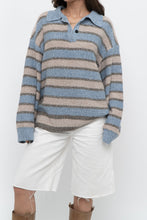 Load image into Gallery viewer, Modern x Blue, Beige Striped Knit Collared Sweater (XS-XL)
