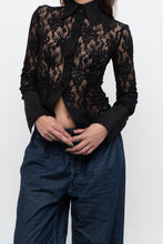 Load image into Gallery viewer, Vintage x RW&amp;CO Black Floral Cinched Mesh Buttonup (XS, S)