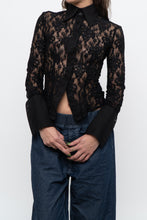 Load image into Gallery viewer, Vintage x RW&amp;CO Black Floral Cinched Mesh Buttonup (XS, S)