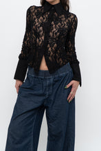Load image into Gallery viewer, Vintage x RW&amp;CO Black Floral Cinched Mesh Buttonup (XS, S)