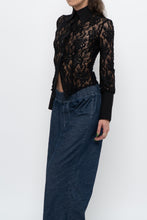 Load image into Gallery viewer, Vintage x RW&amp;CO Black Floral Cinched Mesh Buttonup (XS, S)