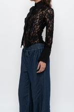 Load image into Gallery viewer, Vintage x RW&amp;CO Black Floral Cinched Mesh Buttonup (XS, S)