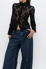 Load image into Gallery viewer, Vintage x RW&amp;CO Black Floral Cinched Mesh Buttonup (XS, S)