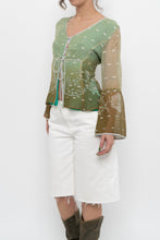 Load image into Gallery viewer, Vintage x Made in India x Green Patterned Silk Blouse (L)