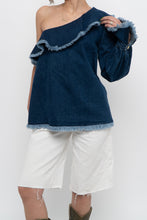 Load image into Gallery viewer, TANYA TAYLOR x Deadstock Denim Frayed Off-Shoulder Top (M, L)