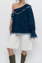 Load image into Gallery viewer, TANYA TAYLOR x Deadstock Denim Frayed Off-Shoulder Top (M, L)