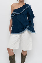 Load image into Gallery viewer, TANYA TAYLOR x Deadstock Denim Frayed Off-Shoulder Top (M, L)