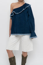 Load image into Gallery viewer, TANYA TAYLOR x Deadstock Denim Frayed Off-Shoulder Top (M, L)