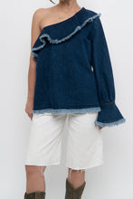 Load image into Gallery viewer, TANYA TAYLOR x Deadstock Denim Frayed Off-Shoulder Top (M, L)