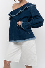Load image into Gallery viewer, TANYA TAYLOR x Deadstock Denim Frayed Off-Shoulder Top (M, L)