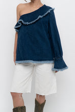 Load image into Gallery viewer, TANYA TAYLOR x Deadstock Denim Frayed Off-Shoulder Top (M, L)