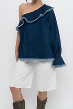 Load image into Gallery viewer, TANYA TAYLOR x Deadstock Denim Frayed Off-Shoulder Top (M, L)