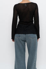 Load image into Gallery viewer, Vintage x Made in USA x Black Glitter Mesh Long Sleeve (M)
