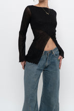 Load image into Gallery viewer, Vintage x Made in USA x Black Glitter Mesh Long Sleeve (M)