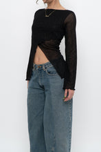 Load image into Gallery viewer, Vintage x Made in USA x Black Glitter Mesh Long Sleeve (M)