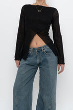 Load image into Gallery viewer, Vintage x Made in USA x Black Glitter Mesh Long Sleeve (M)
