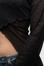 Load image into Gallery viewer, Vintage x Made in USA x Black Glitter Mesh Long Sleeve (M)