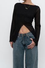 Load image into Gallery viewer, Vintage x Made in USA x Black Glitter Mesh Long Sleeve (M)