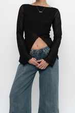 Load image into Gallery viewer, Vintage x Made in USA x Black Glitter Mesh Long Sleeve (M)