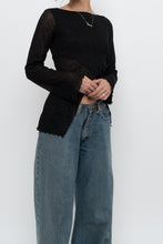 Load image into Gallery viewer, Vintage x Made in USA x Black Glitter Mesh Long Sleeve (M)