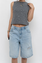 Load image into Gallery viewer, Vintage x Made in Hong Kong x BRAEMER Grey Cotton Sequin Cropped Tank (XS, S)