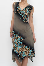Load image into Gallery viewer, Vintage x Black Teal Floral Midi Dress (S, M)