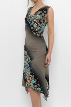 Load image into Gallery viewer, Vintage x Black Teal Floral Midi Dress (S, M)